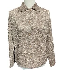 Pleats Collection by Pings Imports Shimmer Beige Crinkle Button-Up Jacket NWT M